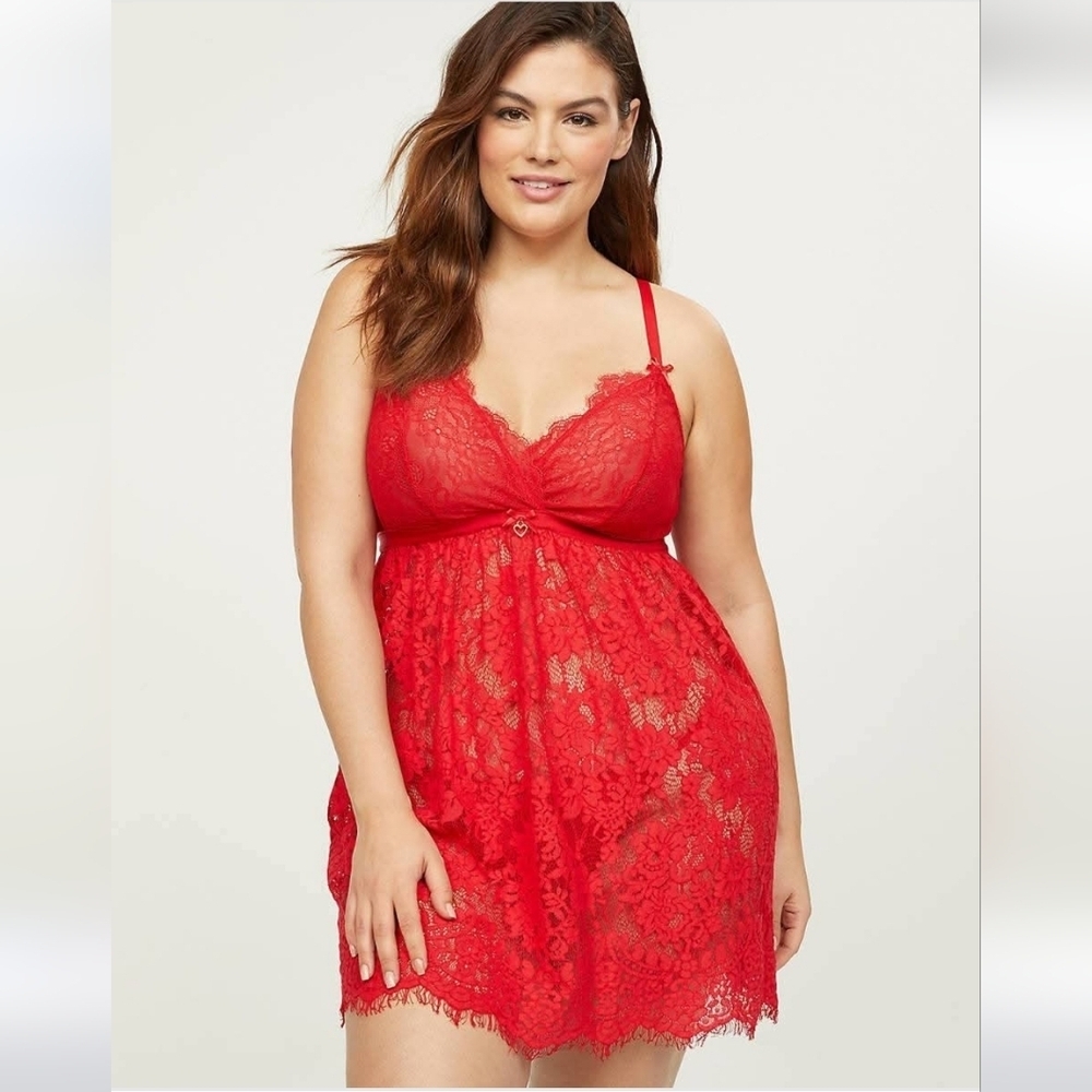 Cacique Red Lace Babydoll Chemise Nightgown Lingerie Plus Size 2X